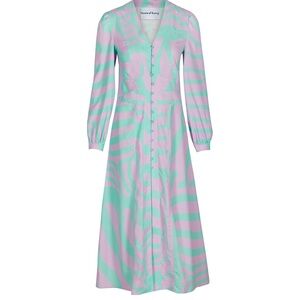 House of Sunny Coral Dress long sleeve button down